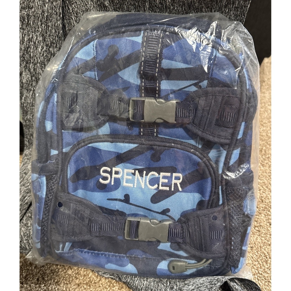 NWT Pottery Barn Kids Boys Mini PRE-K Backpack Monogram Blue Camo SPENCER